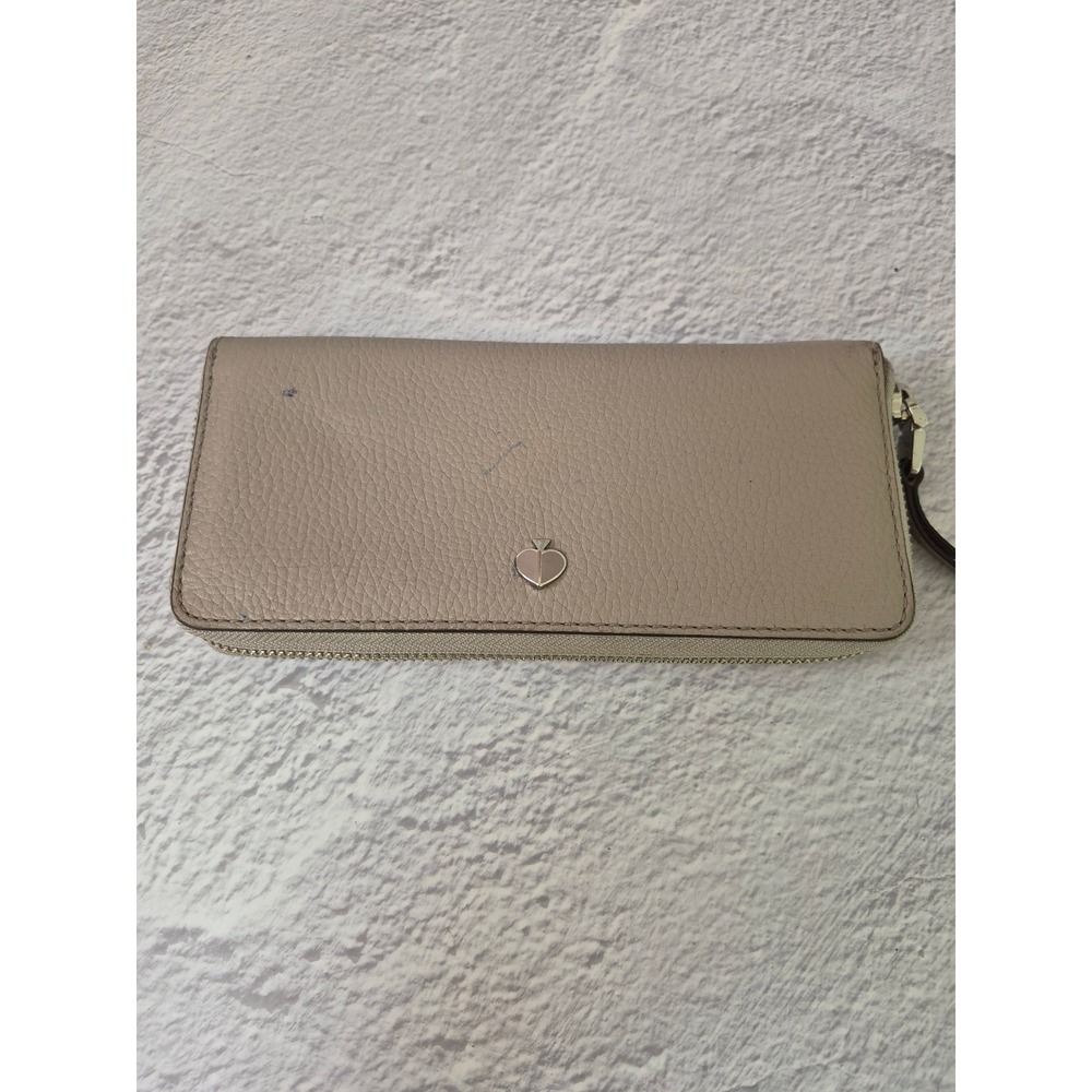 Kate Spade Pebbled Leather Zip Around Continental Wallet Grey‎ Taupe Beige